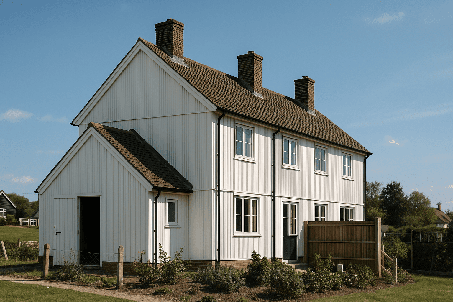 Swedish Sectional Timber house showing timber cladding and shallow pitched roof
