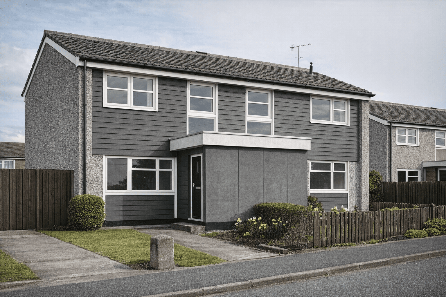 Bullock House showing horizontal timber boarding and gable roof