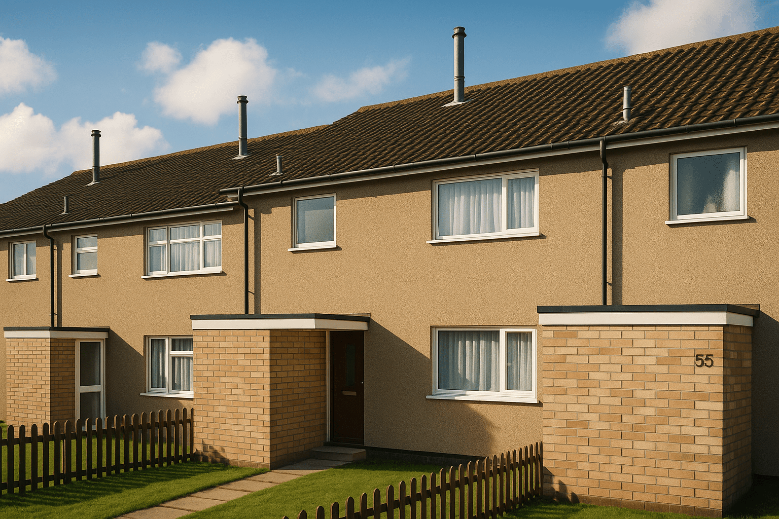 Wimpey No-Fines house with rendered external walls and tiled roof