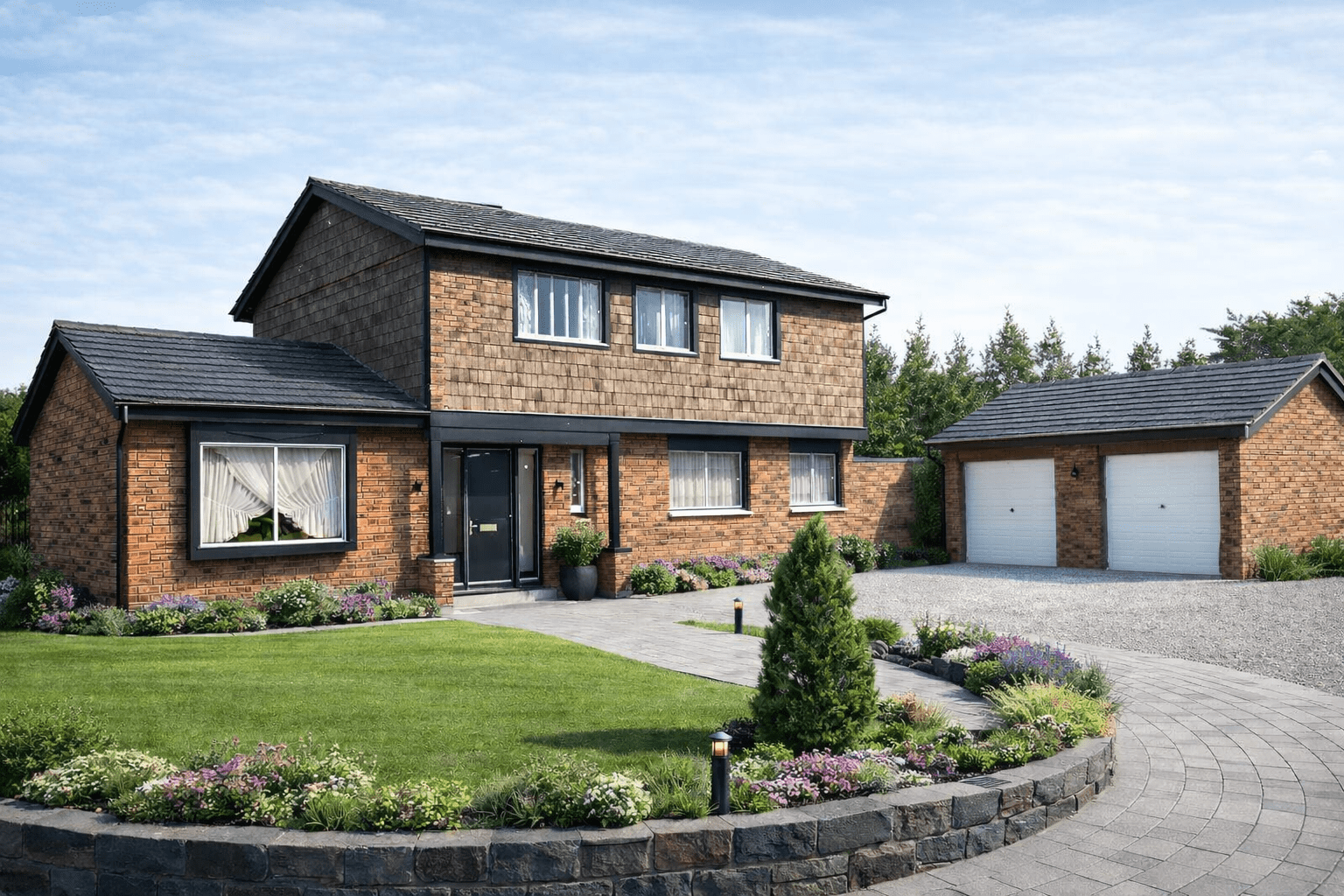 Arbor House showing timber frame construction with mixed external cladding