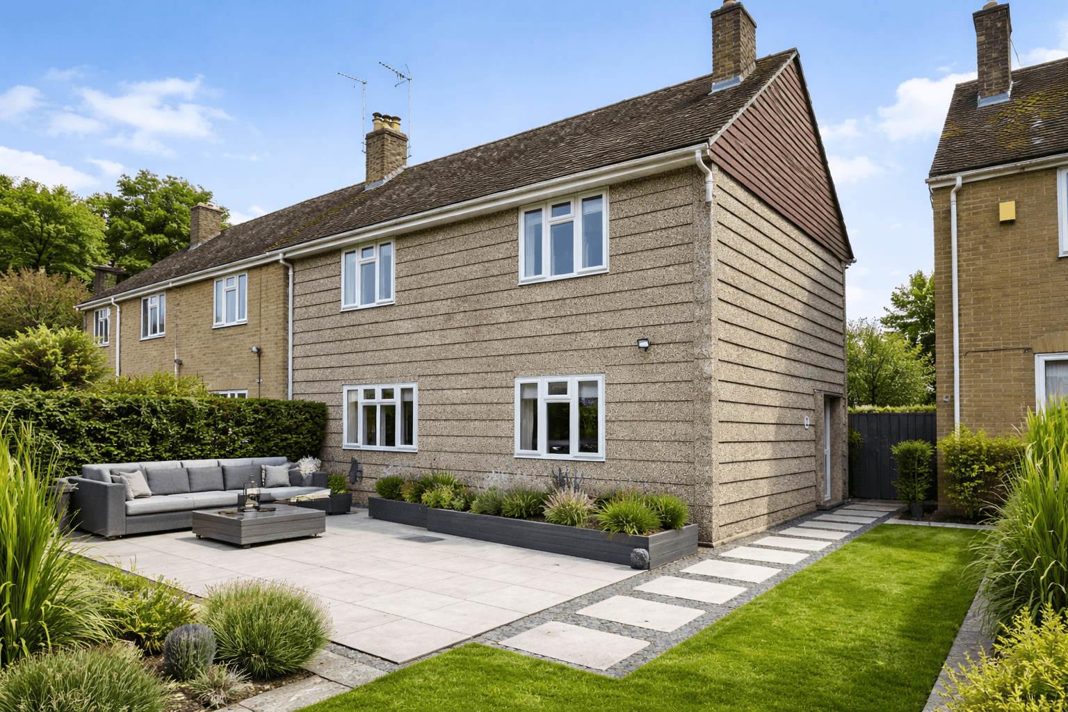 Cornish Unit Type 1 house showing mansard roof and precast concrete construction
