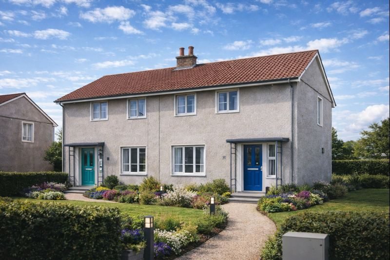 Craig Atholl steel framed semi-detached house with rendered walls and gable roof