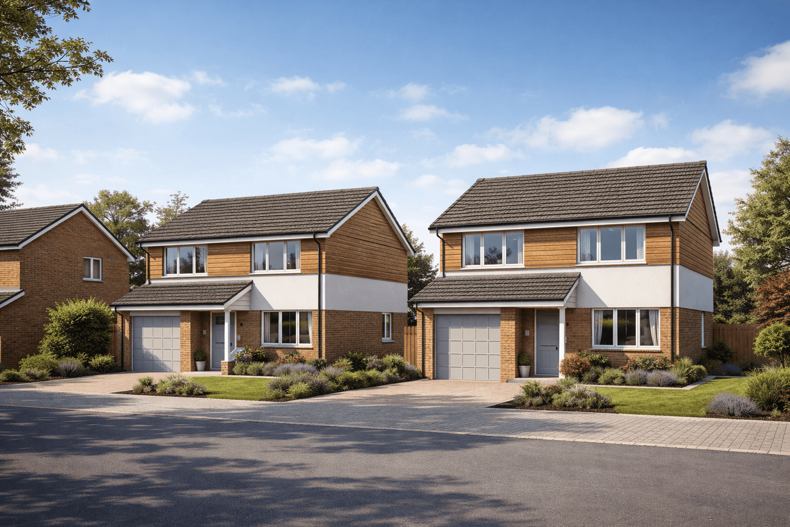 Reeves Frame house showing pitched roof and mixed external wall finishes