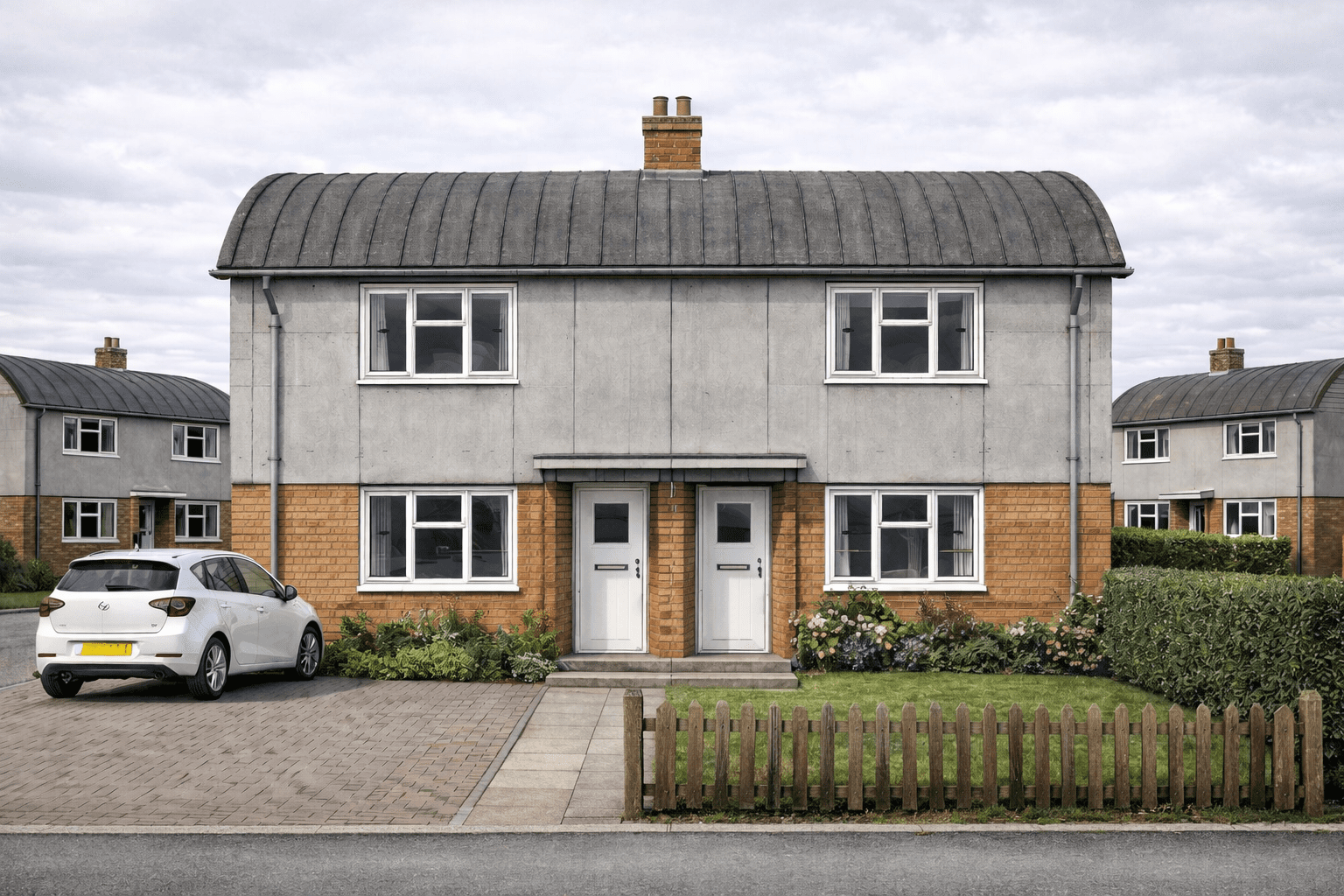 Thames House showing curved ribbed steel roof and steel panel construction