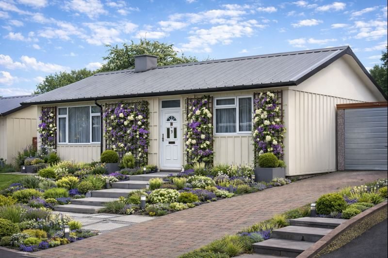 Aluminium Bungalow BL8 showing profiled aluminium wall cladding and shallow pitch gable roof