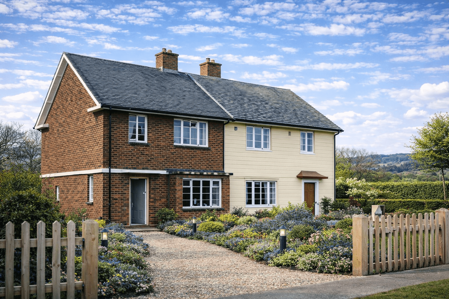 Birmingham Corporation house showing steep gable roof and post-war construction detailing