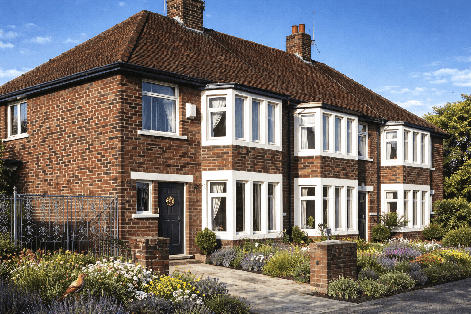 A typical Dennis house showing post-war suburban form with hipped roof and brick external walls