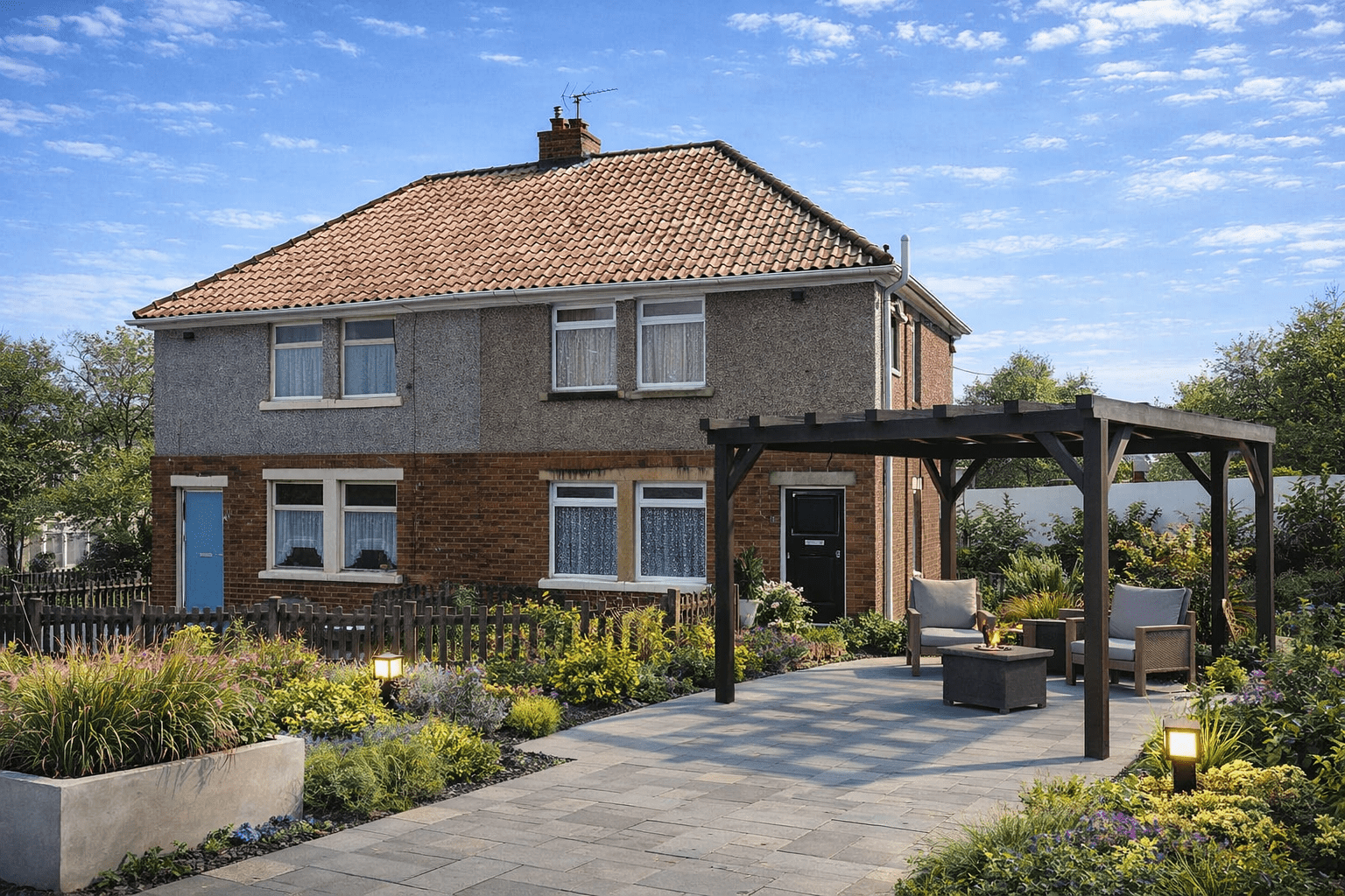 Dennis-Wild house showing brick lower storey and rendered upper elevation