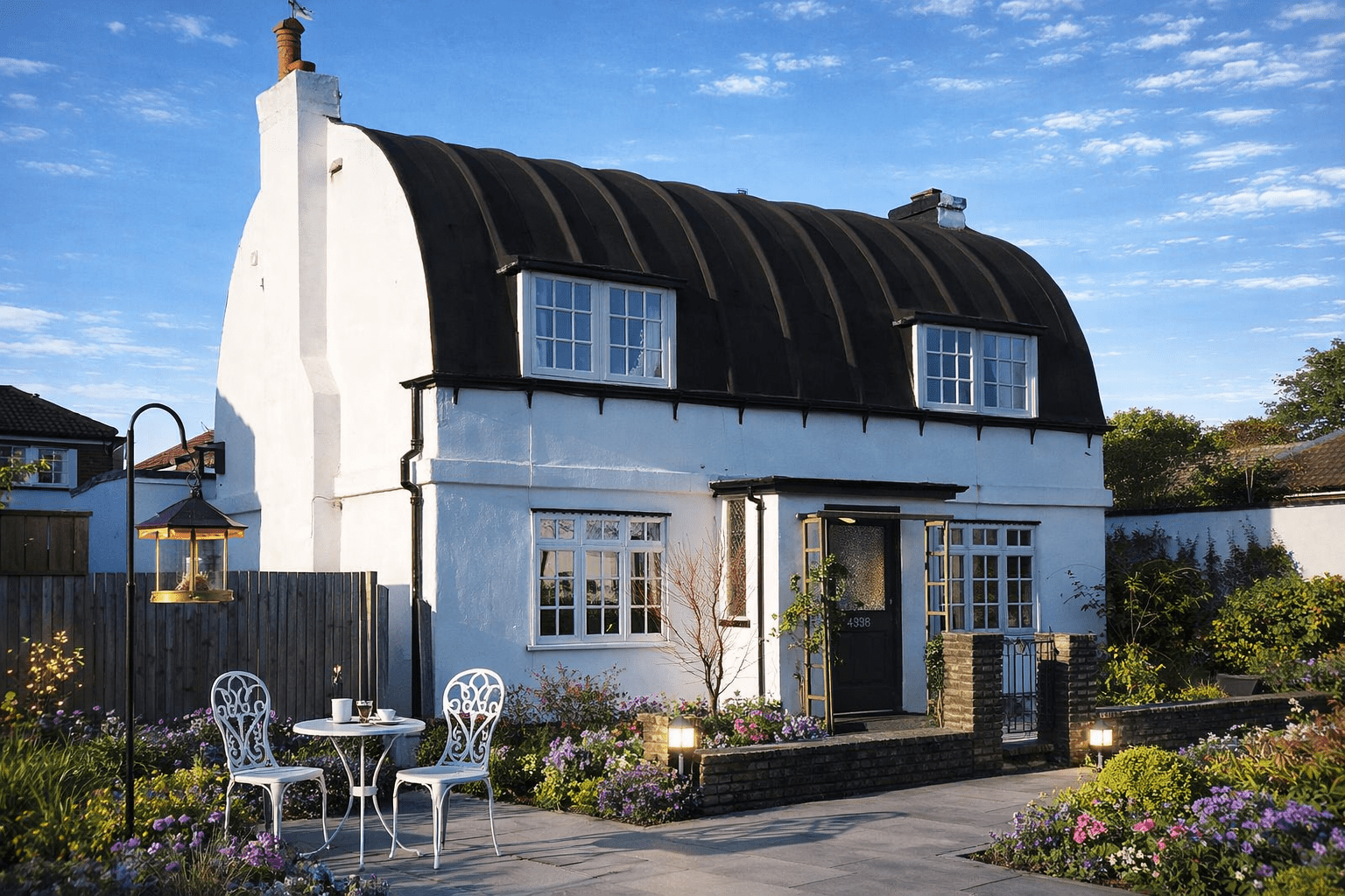 Duplex Sheath house showing semi-circular rendered roof and dormer windows