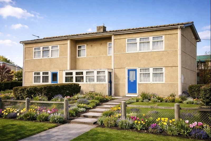 Howard Type B house showing shallow pitched gable roof and asbestos cement cladding