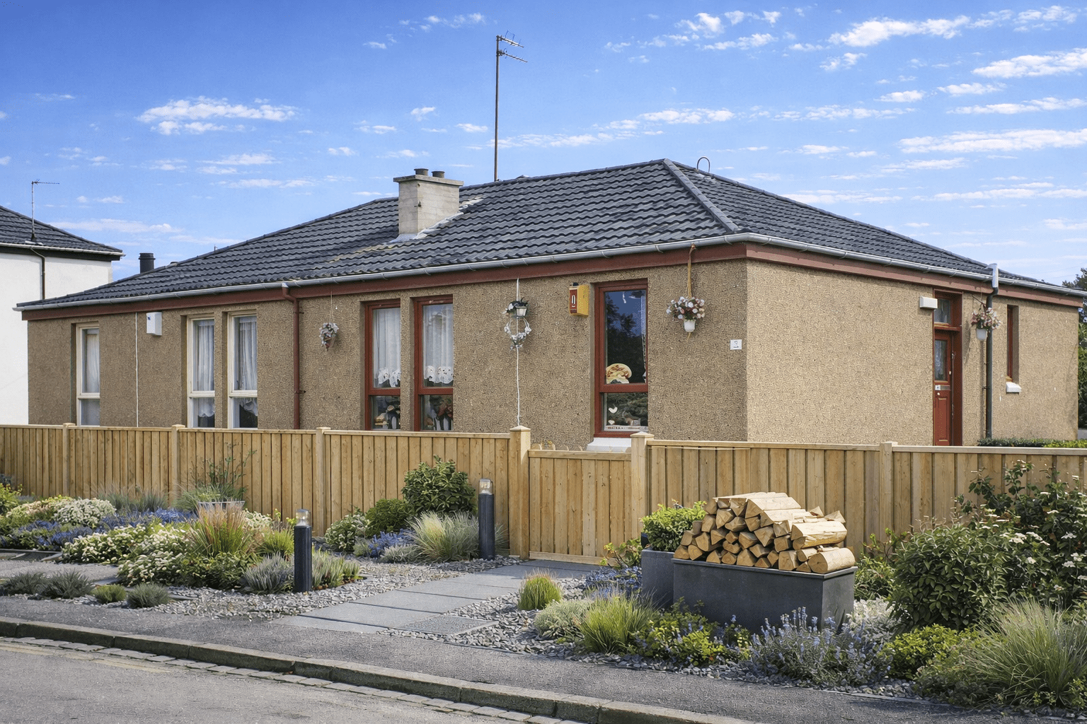 The Macfarlane House showing roughcast rendered walls and hipped roof