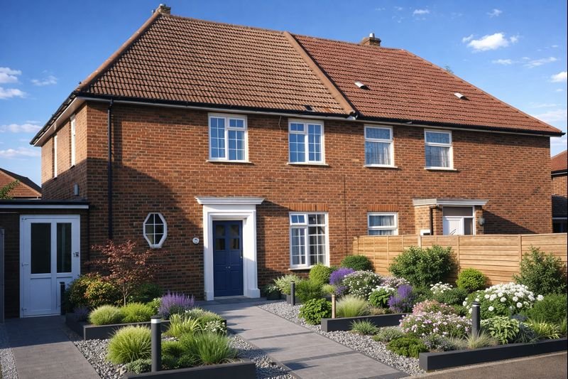 New Georgian house showing brick construction, hipped roof and octagonal ground floor windows