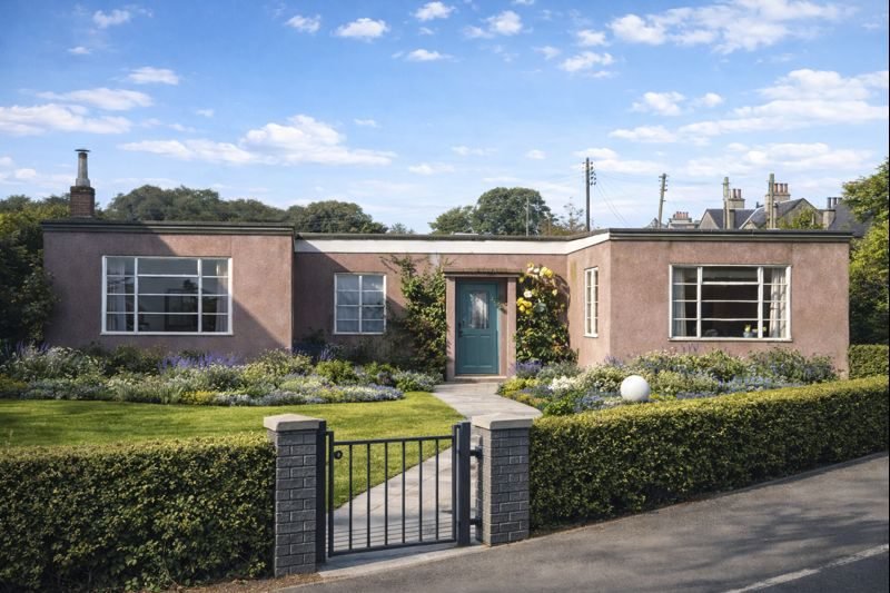 Paragon House showing flat roof, U-shaped layout and steel-clad external walls