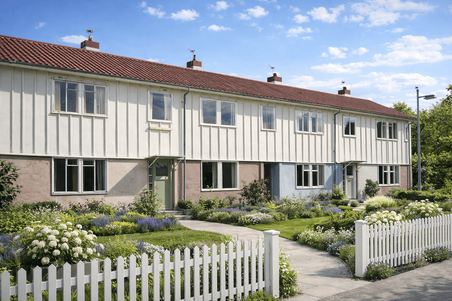 Riley House showing rendered lower walls and lightweight upper cladding