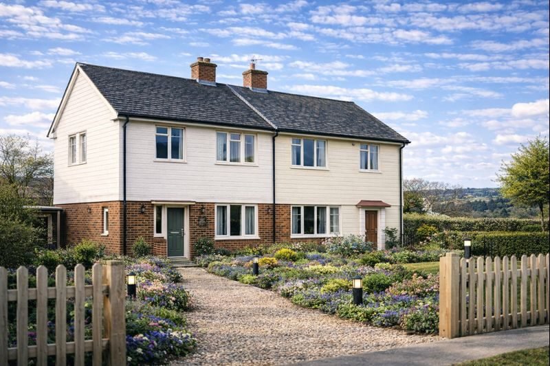 External view of a BISF Type B house with shallow pitched roof and steel cladding