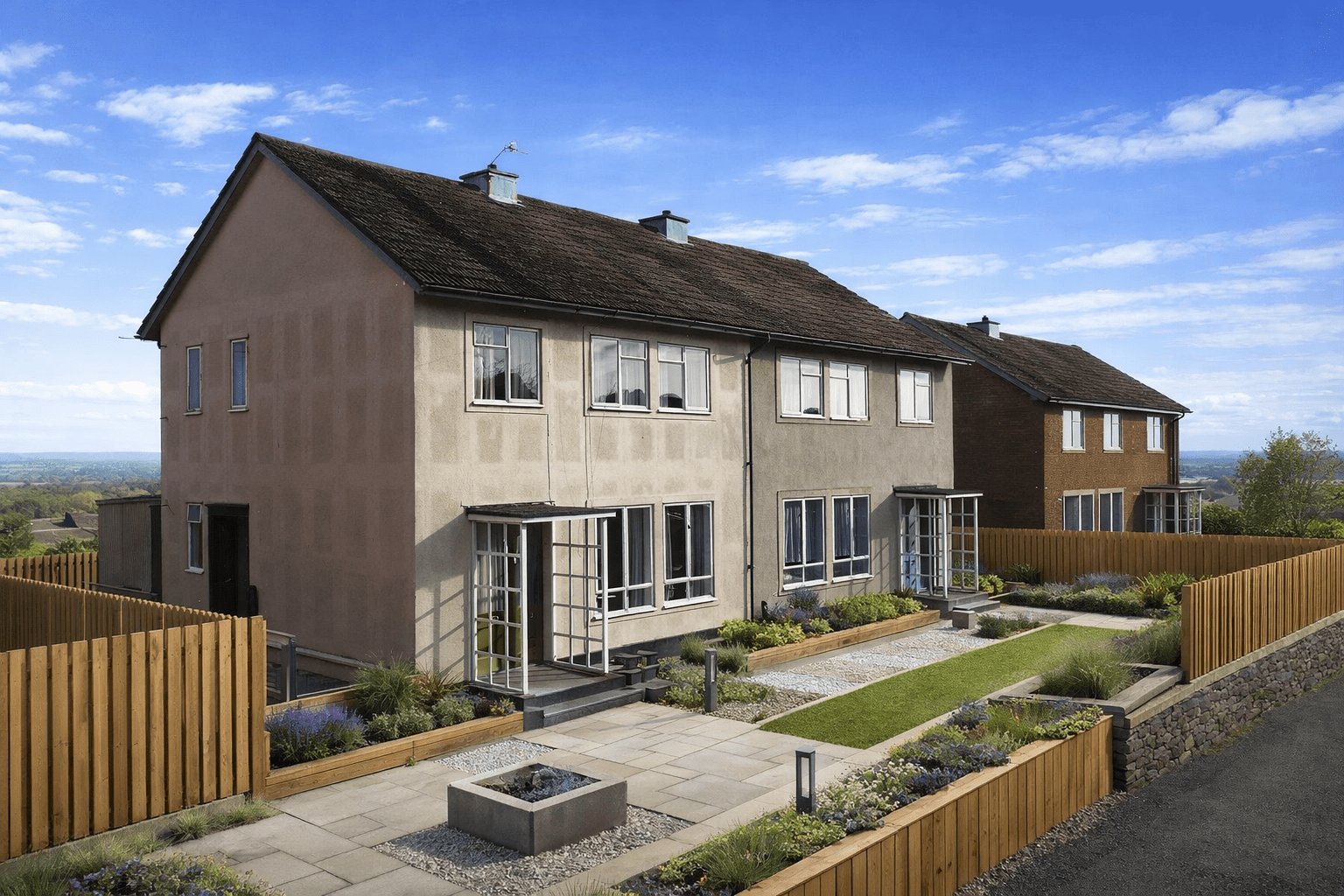 Woolaway system-built house with rendered external walls and pitched tiled roof