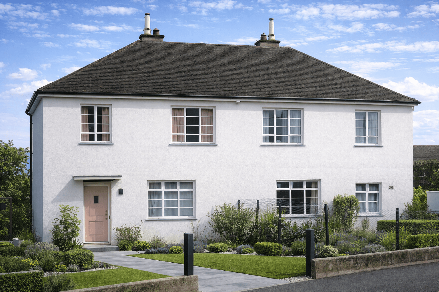 Miller No-Fines house with rendered concrete walls and tiled pitched roof