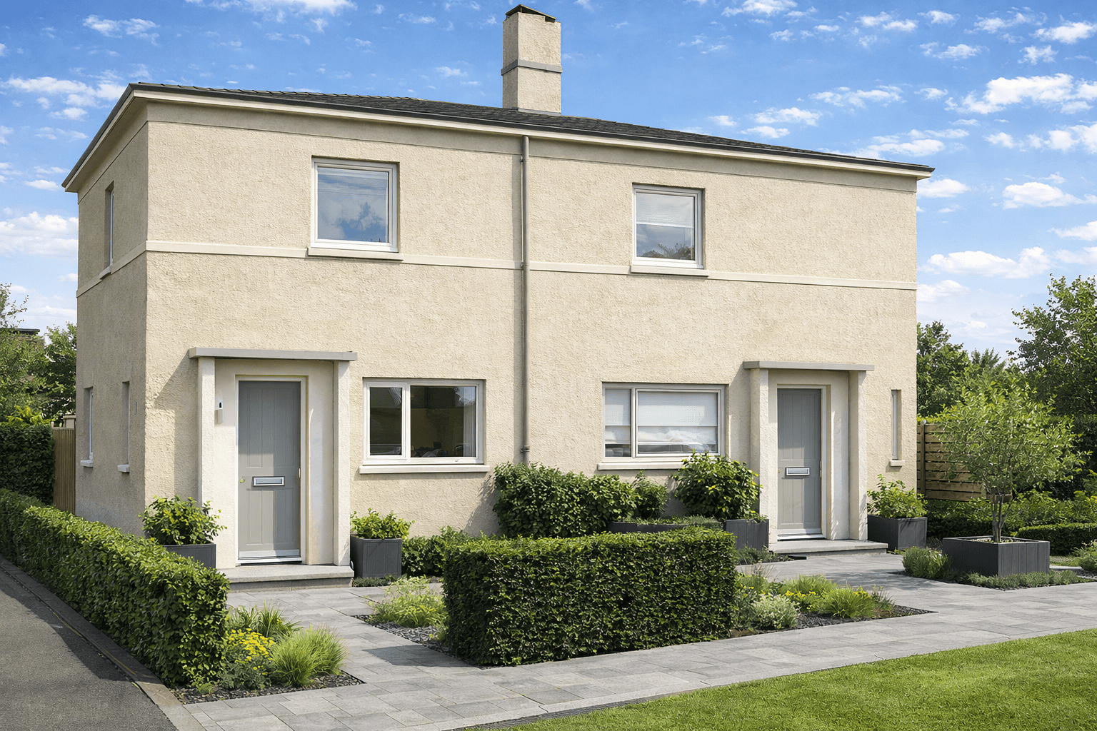 SSHA Wartime Cellular Concrete house showing rendered walls and flat roof