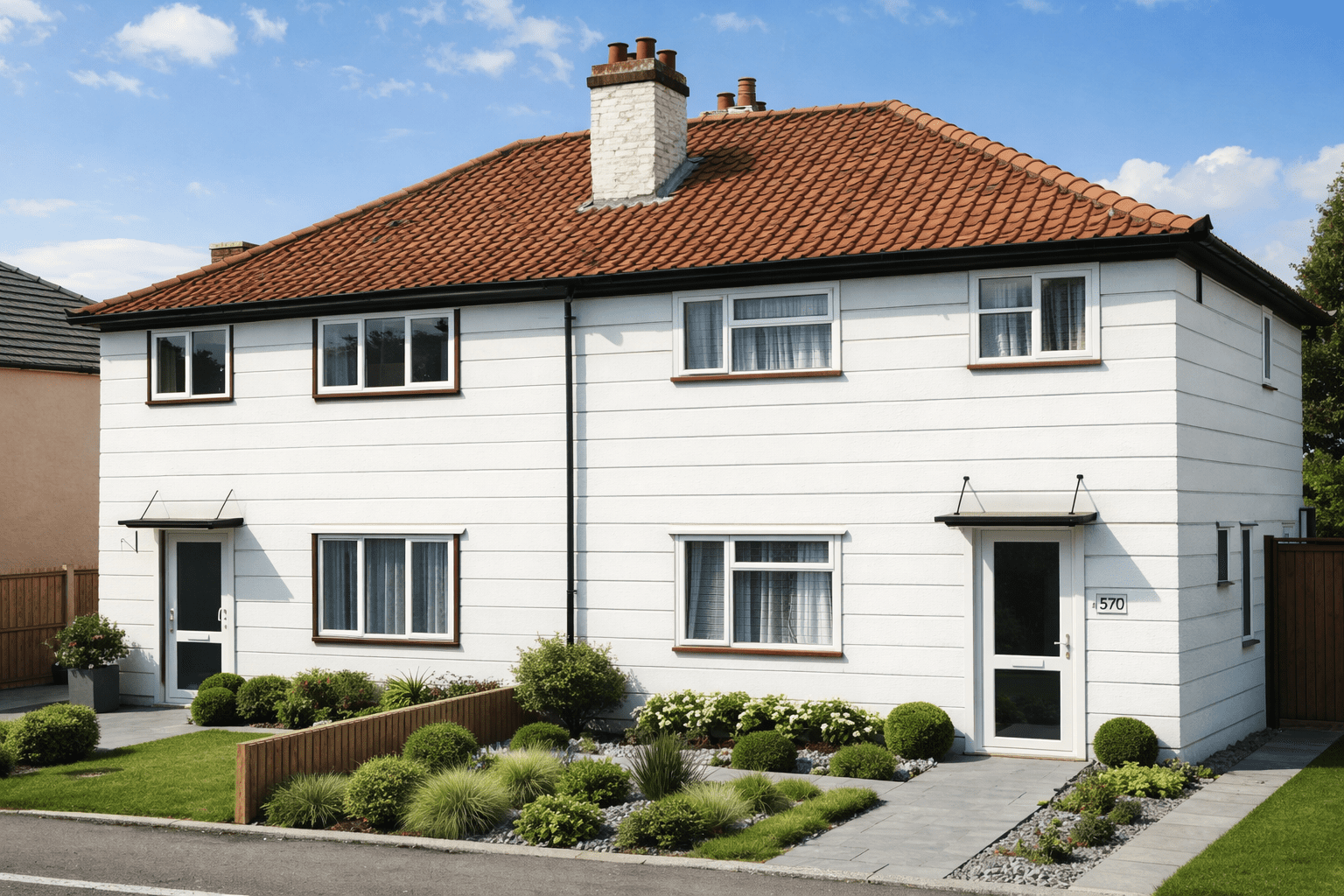 A Universal house showing typical two-storey form with hipped roof and non-traditional wall construction