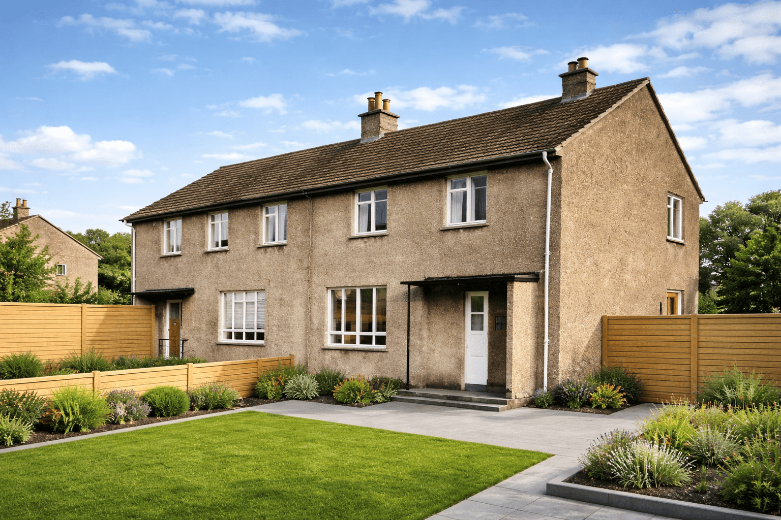 Weir No-Fines house with rendered external walls and pitched tiled roof