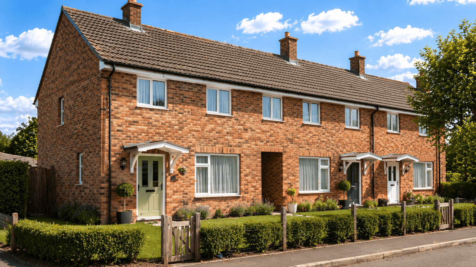 Schindler house showing typical two-storey post-war semi-detached construction with brick external walls and gable roof